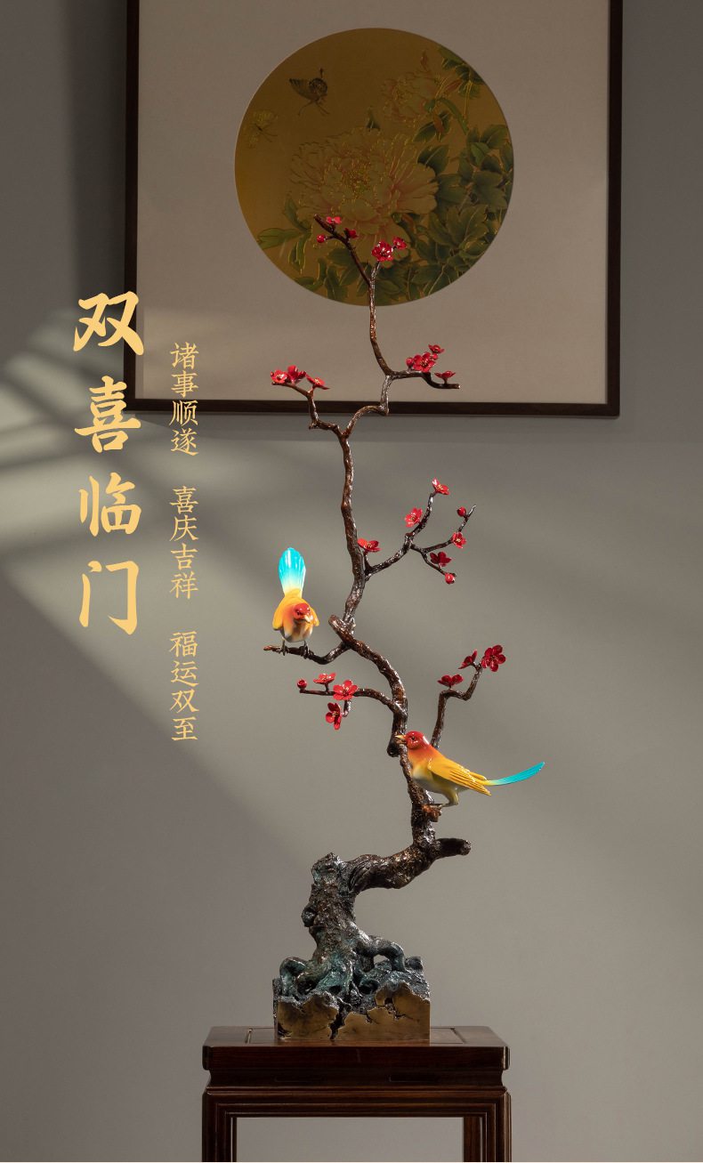 喜鹊枝鸟铜摆件