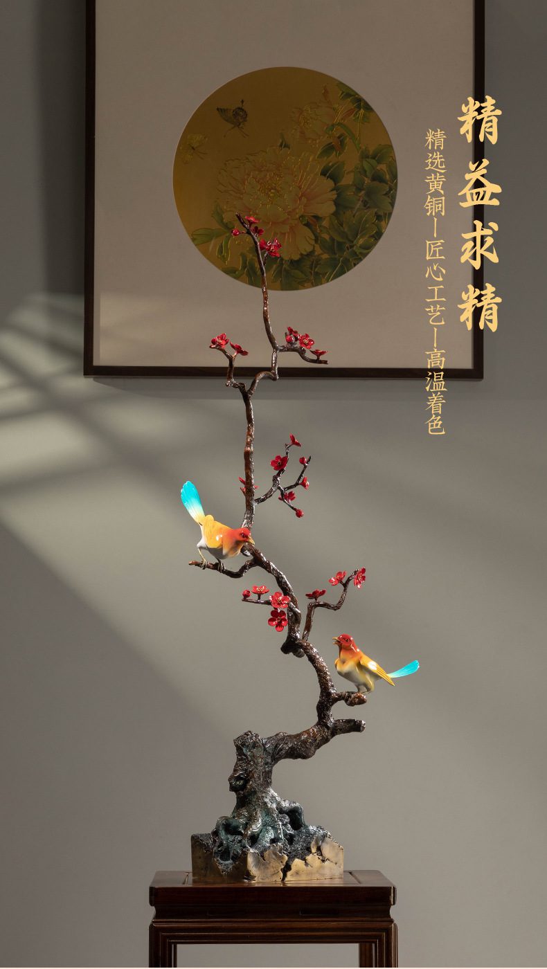 喜鹊枝鸟铜摆件