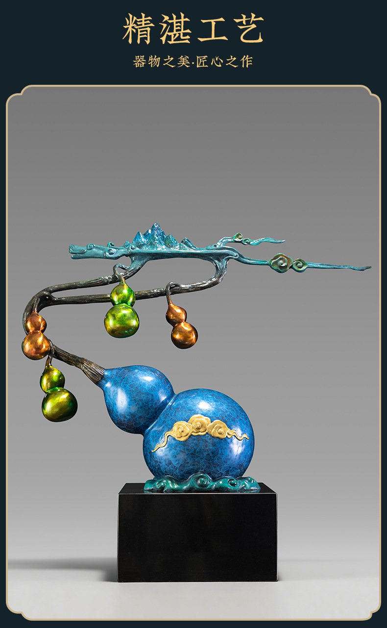 黄铜彩铜雕刻葫芦摆件