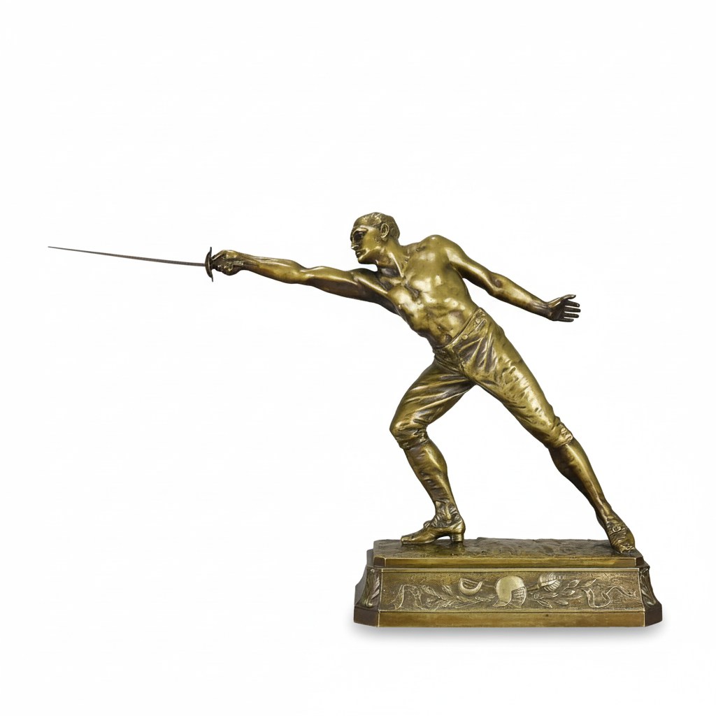 黄铜击剑手铜像雕塑桌面摆件