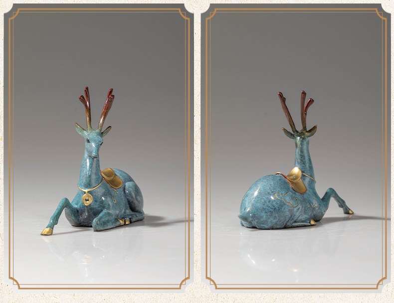 一路平安鹿黄铜车载摆件