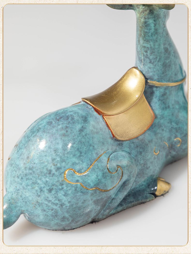 一路平安鹿黄铜车载摆件