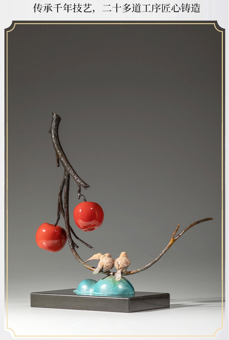 苹果喜雀黄铜工艺品摆件