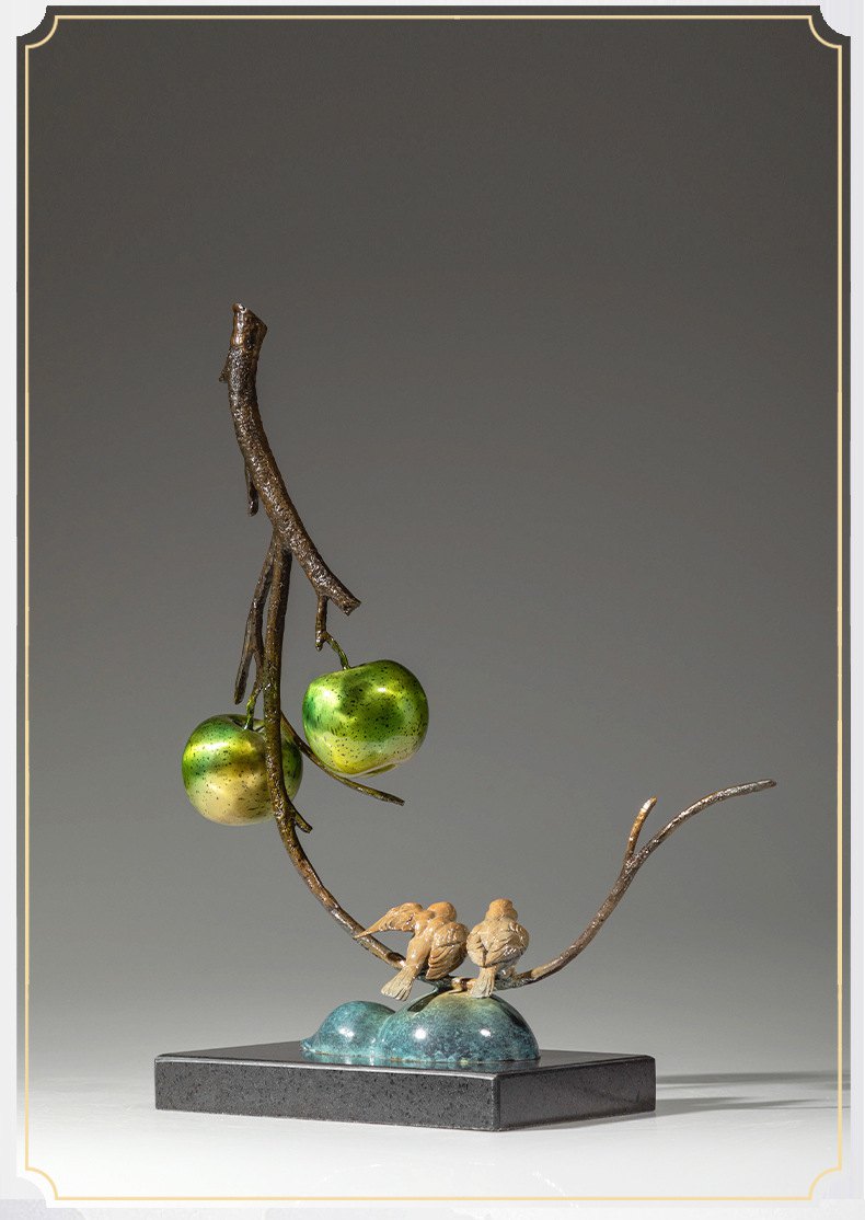 苹果喜雀黄铜工艺品摆件