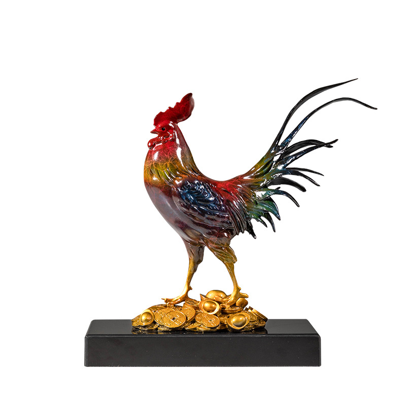 富贵大吉黄铜大公鸡铜雕摆件工艺品